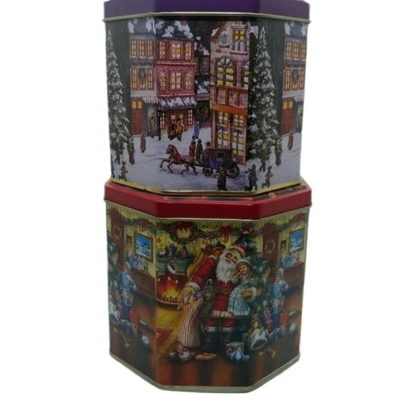 Two Christmas/Holiday Nesting Cookie  Tins, Metal - Picture 1 of 8
